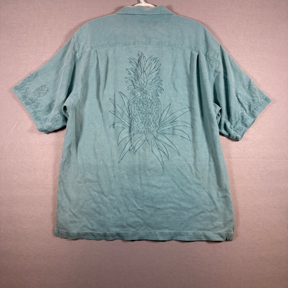 Tommy Bahama Mens 100% Silk Camp Shirt Size M Teal Blue Pineapple Print Hawaii - Picture 4 of 9